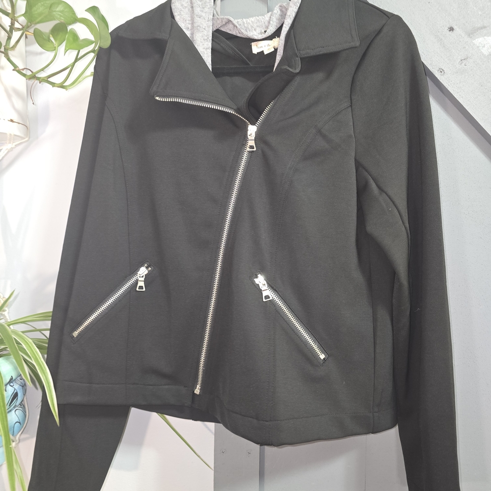 Hem & Thread Black Jacket with Hood And Zipper Accents
